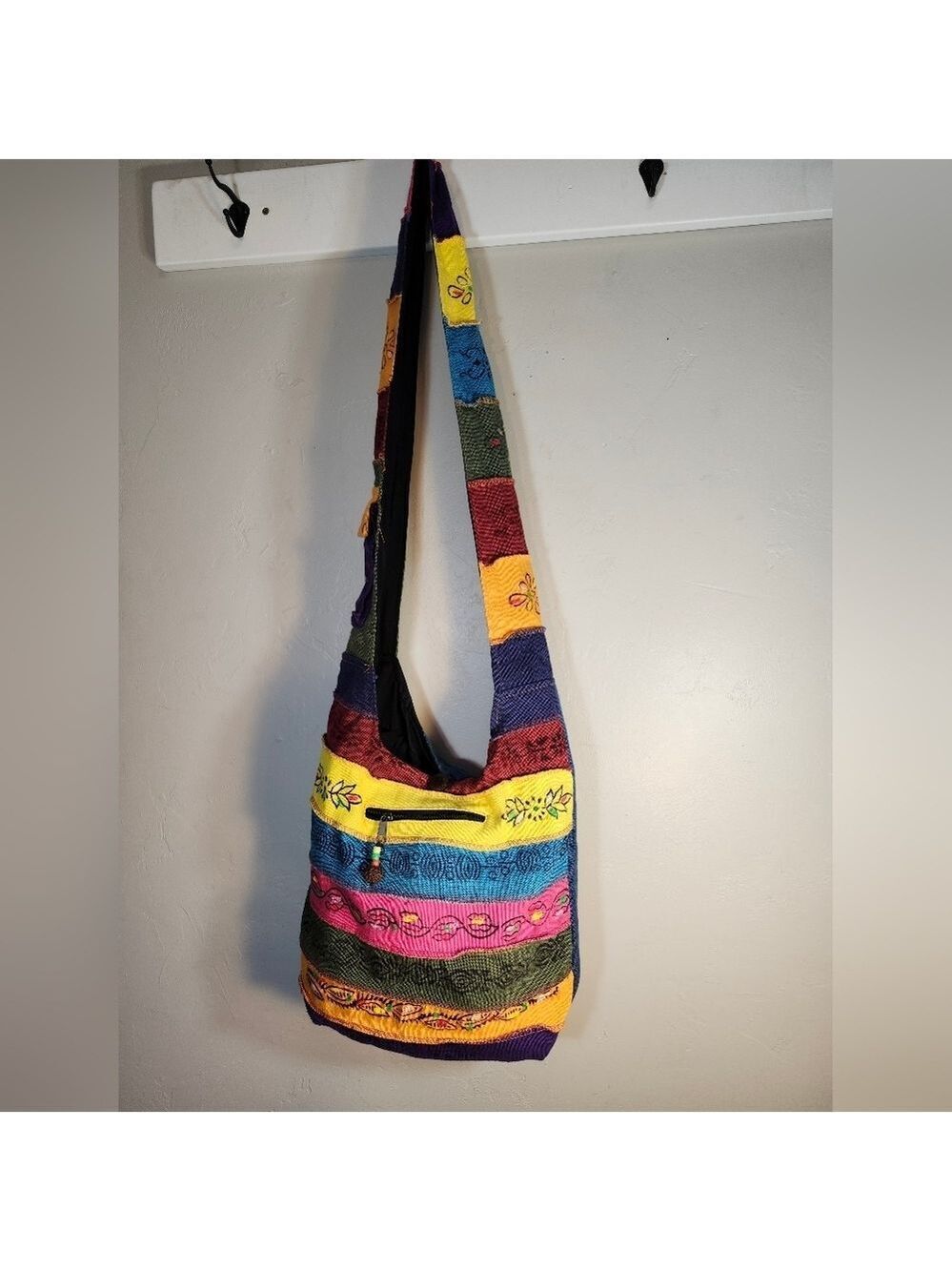 Rising International Colorful Boho Slouch Handpainted Patchwork Crossbody Bag